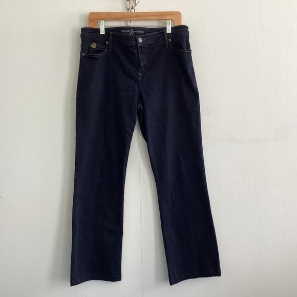 Second Yoga Bootcut /Straight Leg 5 pocket Dark Wash Contrasting Topstitch 34 30 - Picture 1 of 10